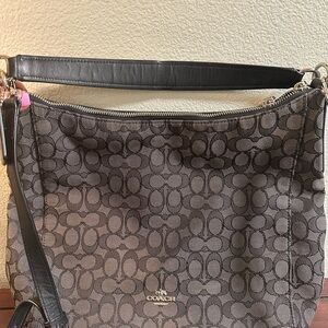 Coach Black and Brown Signature Shoulder Bag with Interlocking Pattern
